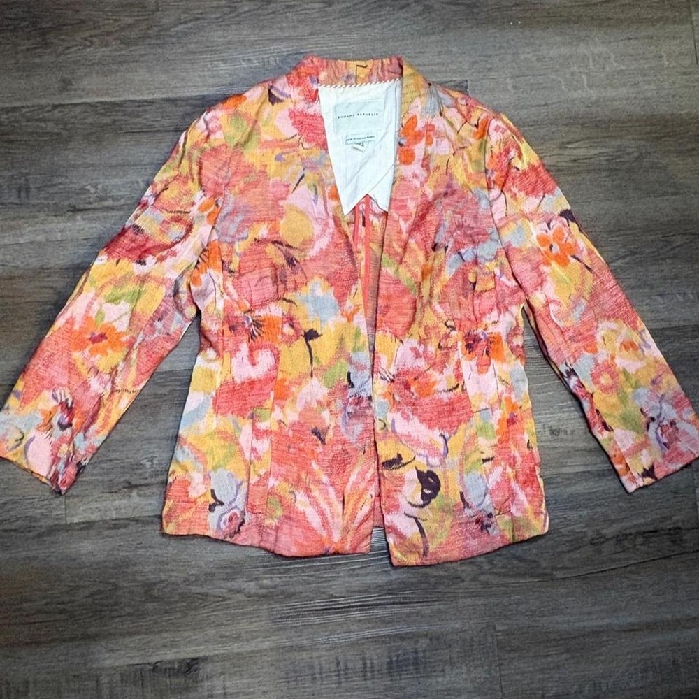Banana Republic Floral Linen Blend Cropped Colorful Blazer Jacket Size small